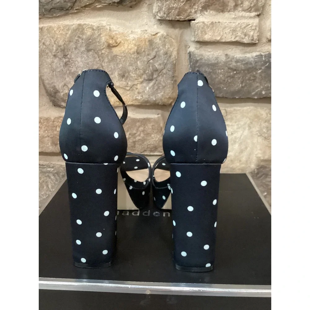 Madden Girl Womens Size 6 Cady Black White Polka Dot Platform Block Heels New